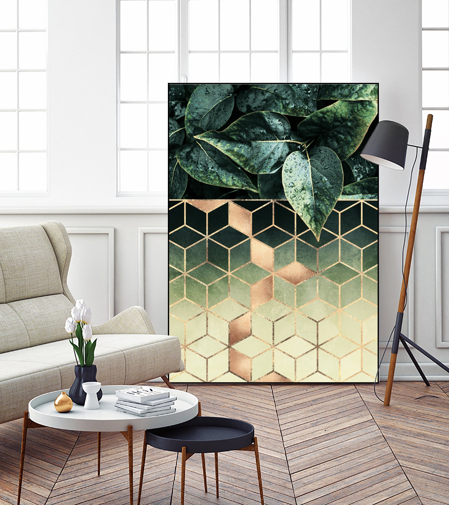 Leaves and Cubes 2 by Elisabeth Fredriksson on GIANT ART - green digital drawing