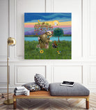 Saint Francis Blesses Two Dachshunds by Jean Fitzgerald on GIANT ART - blue digital painting