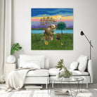 Saint Francis Blesses Two Dachshunds by Jean Fitzgerald on GIANT ART - blue digital painting