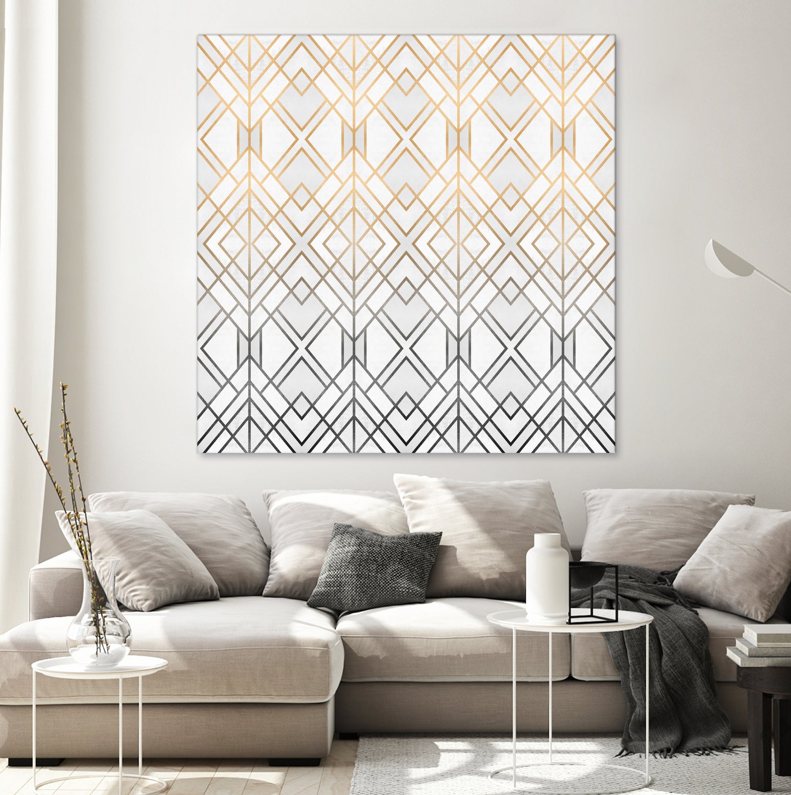 Gold And Grey Geo by Elisabeth Fredriksson on GIANT ART - white digital painting