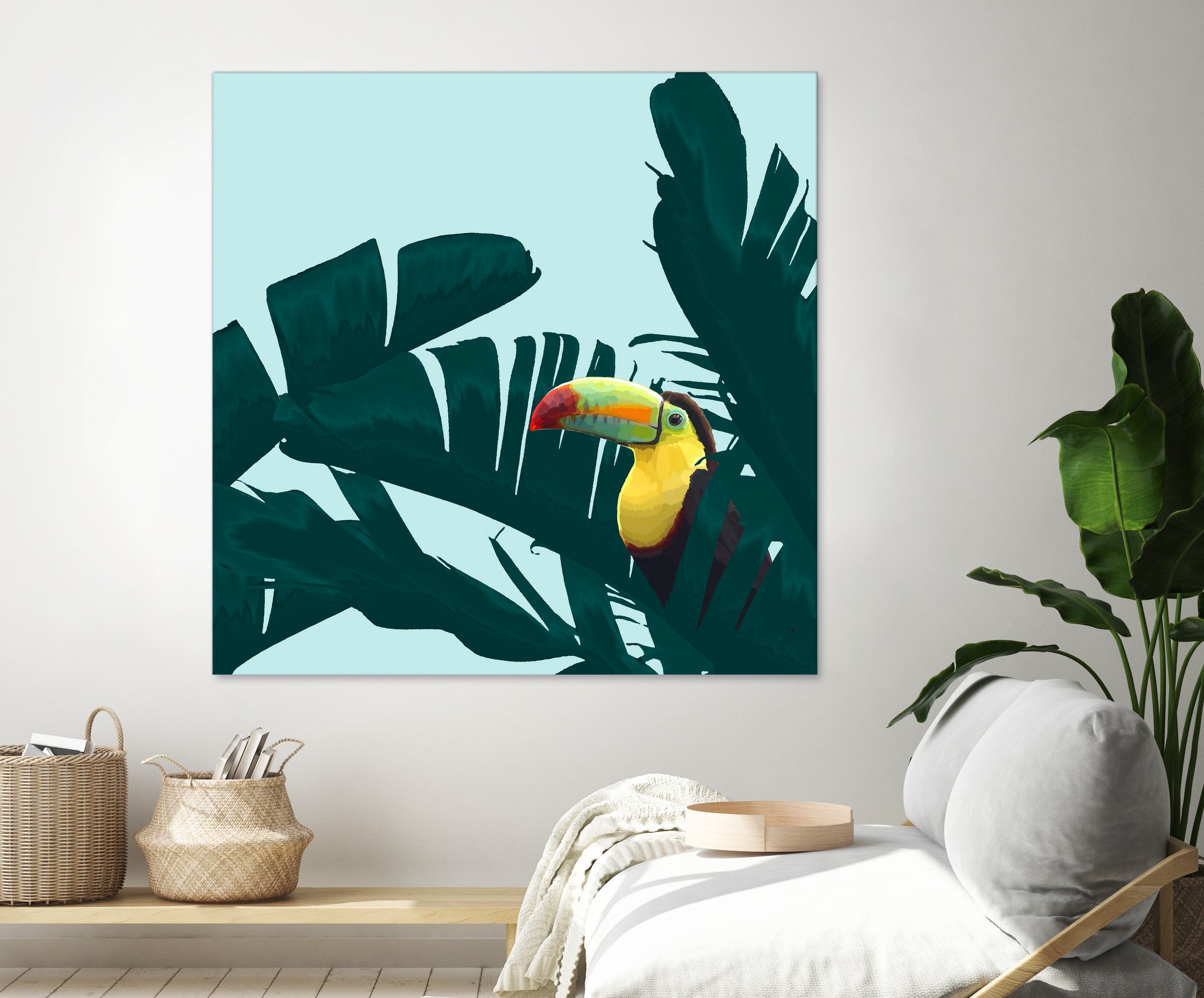 Green Toucan Tropical Banana Leaves Pattern by Brigitte Carre on GIANT ART - green digital painting