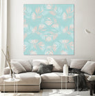 Palm Leaves Lace Pattern on Aqua by Dominique Van Roey on GIANT ART - green digital drawing