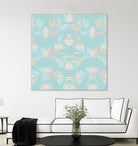 Palm Leaves Lace Pattern on Aqua by Dominique Van Roey on GIANT ART - green digital drawing