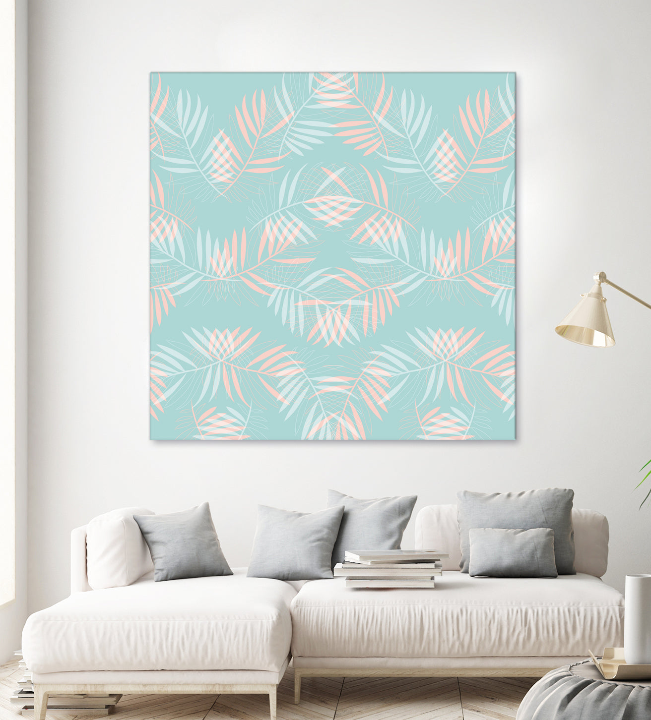 Palm Leaves Lace Pattern on Aqua by Dominique Van Roey on GIANT ART - green digital drawing