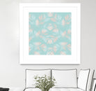 Palm Leaves Lace Pattern on Aqua by Dominique Van Roey on GIANT ART - green digital drawing