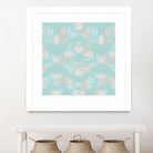 Palm Leaves Lace Pattern on Aqua by Dominique Van Roey on GIANT ART - green digital drawing