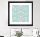 Palm Leaves Lace Pattern on Aqua by Dominique Van Roey on GIANT ART - green digital drawing