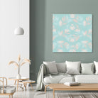 Palm Leaves Lace Pattern on Aqua by Dominique Van Roey on GIANT ART - green digital drawing