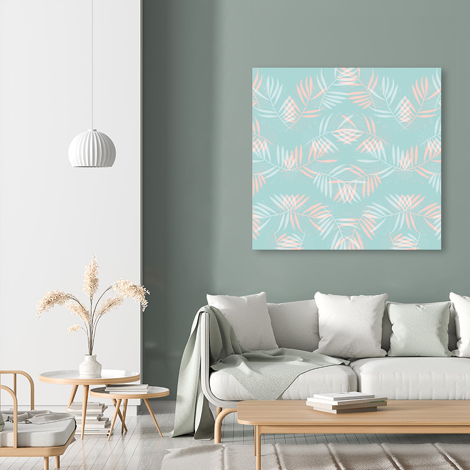 Palm Leaves Lace Pattern on Aqua by Dominique Van Roey on GIANT ART - green digital drawing