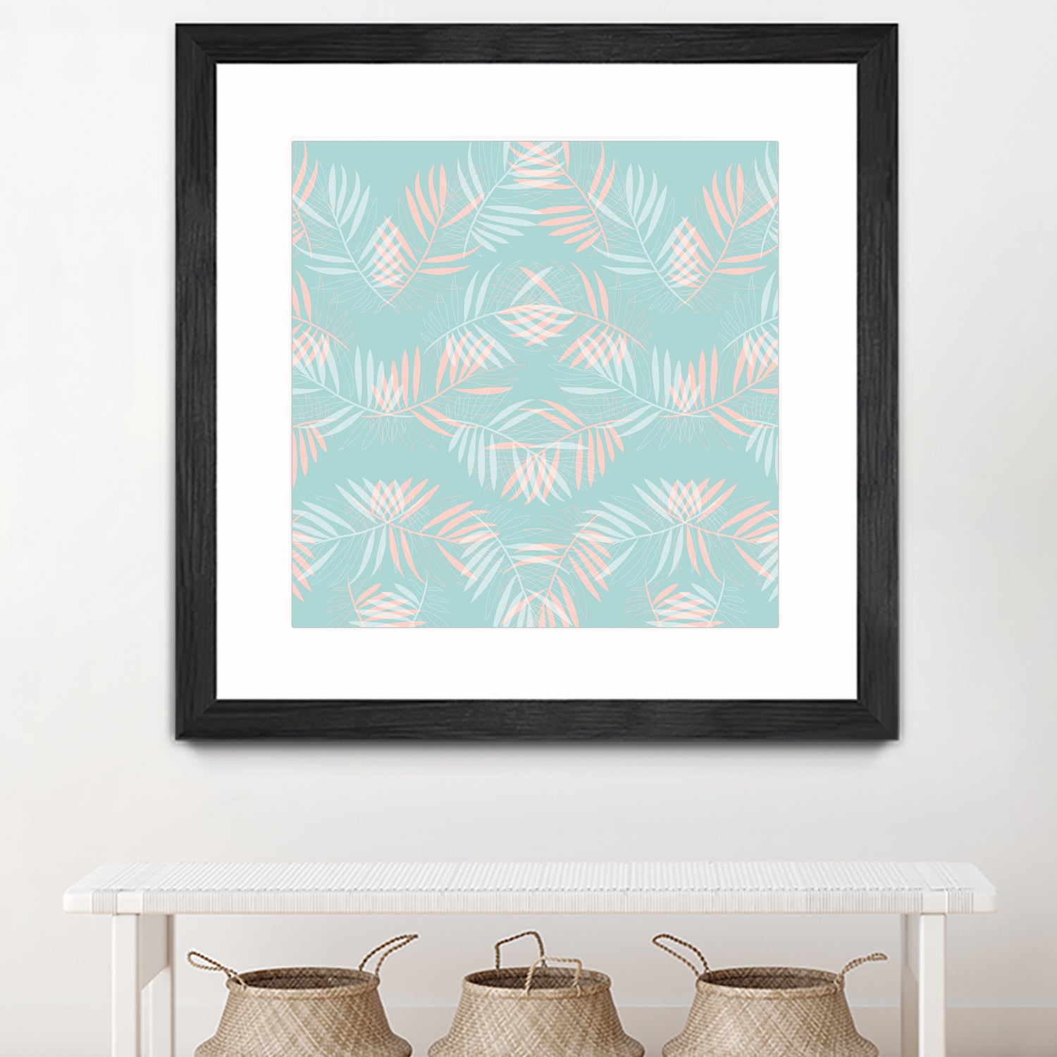 Palm Leaves Lace Pattern on Aqua by Dominique Van Roey on GIANT ART - green digital drawing