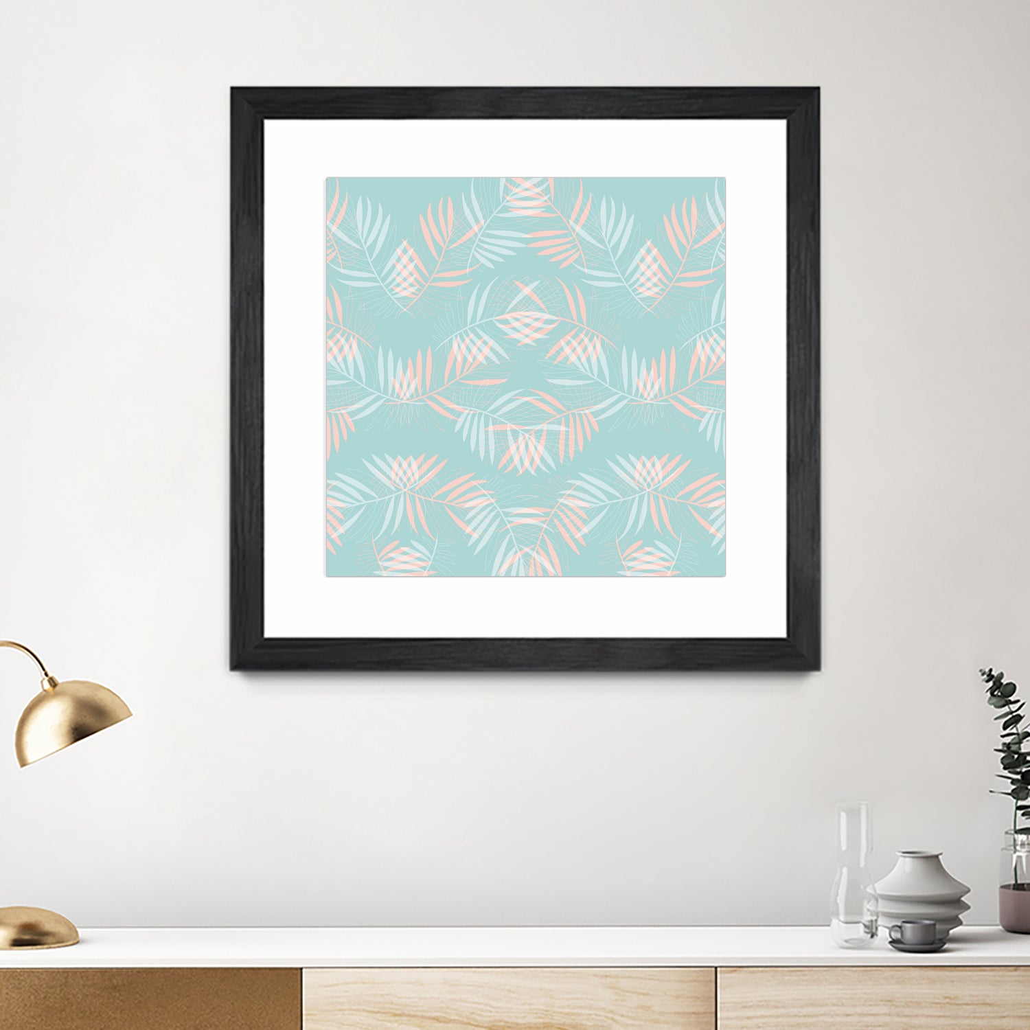 Palm Leaves Lace Pattern on Aqua by Dominique Van Roey on GIANT ART - green digital drawing