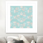 Palm Leaves Lace Pattern on Aqua by Dominique Van Roey on GIANT ART - green digital drawing