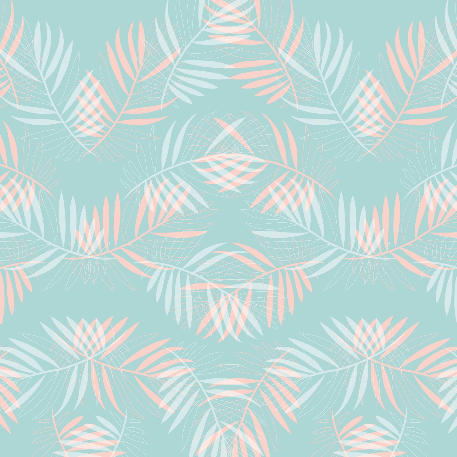 Palm Leaves Lace Pattern on Aqua by Dominique Van Roey on GIANT ART - green digital drawing