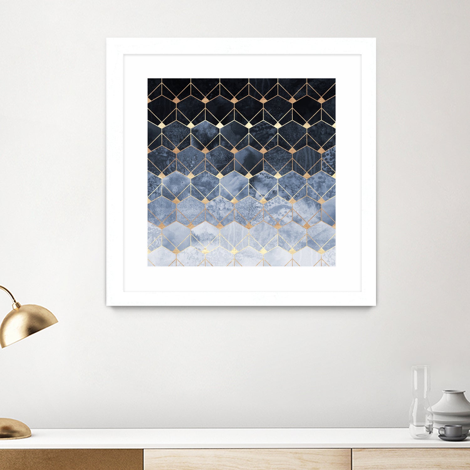 Blue hexagons and diamonds by Elisabeth Fredriksson on GIANT ART - blue digital painting