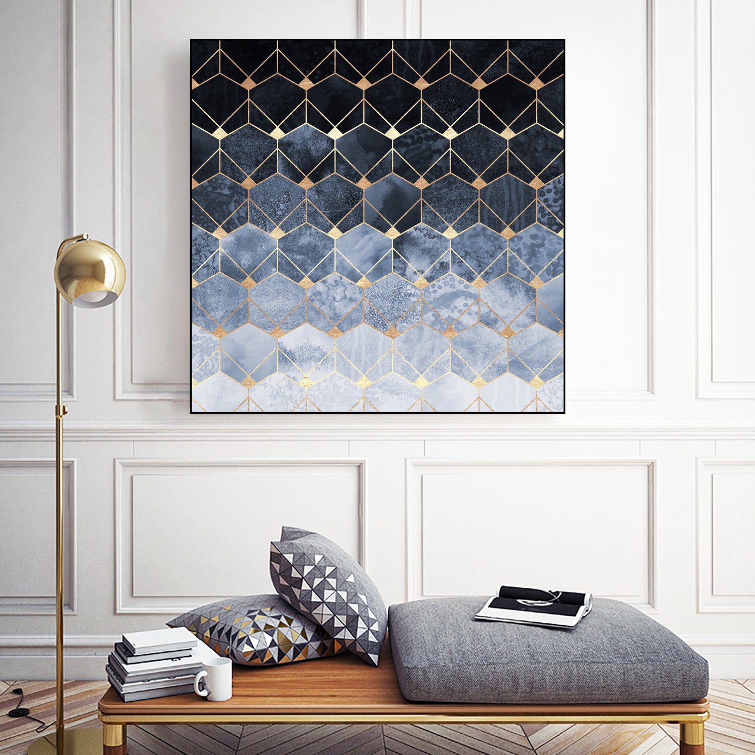 Blue hexagons and diamonds by Elisabeth Fredriksson on GIANT ART - blue digital painting