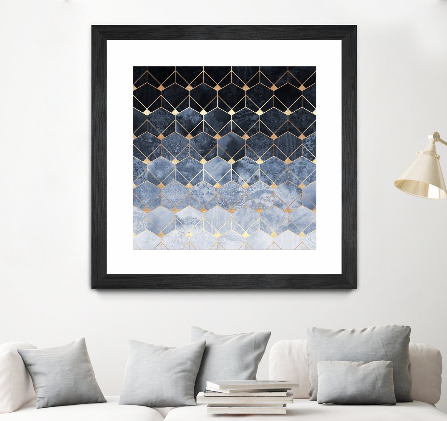 Blue hexagons and diamonds by Elisabeth Fredriksson on GIANT ART - blue digital painting