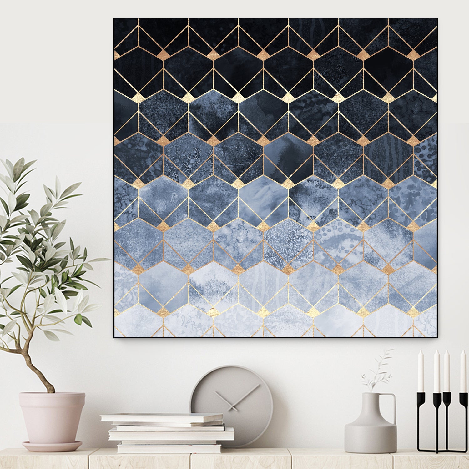 Blue hexagons and diamonds by Elisabeth Fredriksson on GIANT ART - blue digital painting