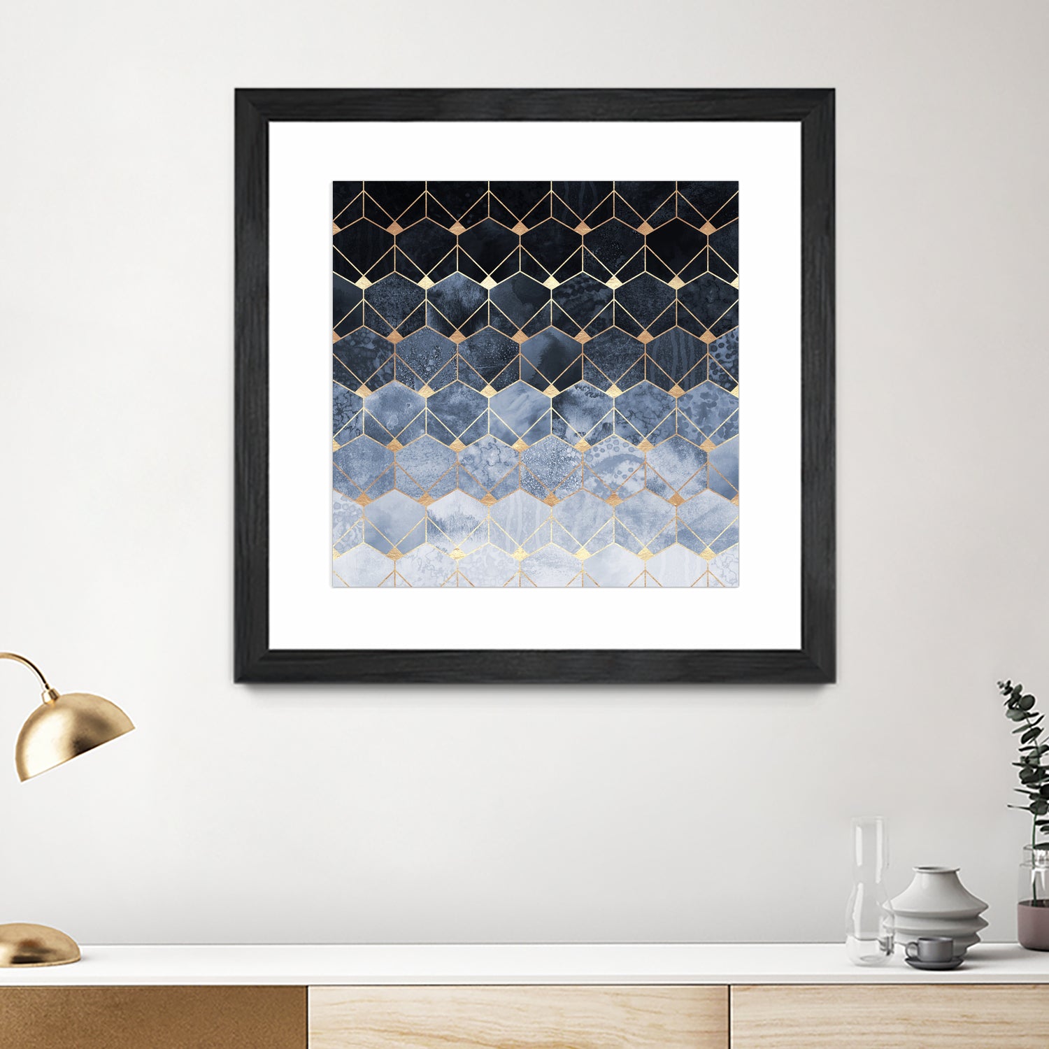 Blue hexagons and diamonds by Elisabeth Fredriksson on GIANT ART - blue digital painting