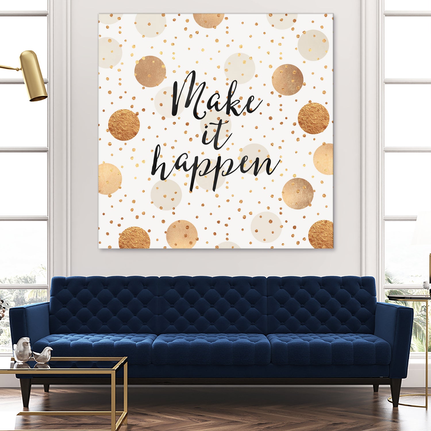 Make it happen - Gold Dots by Elisabeth Fredriksson on GIANT ART - yellow digital painting