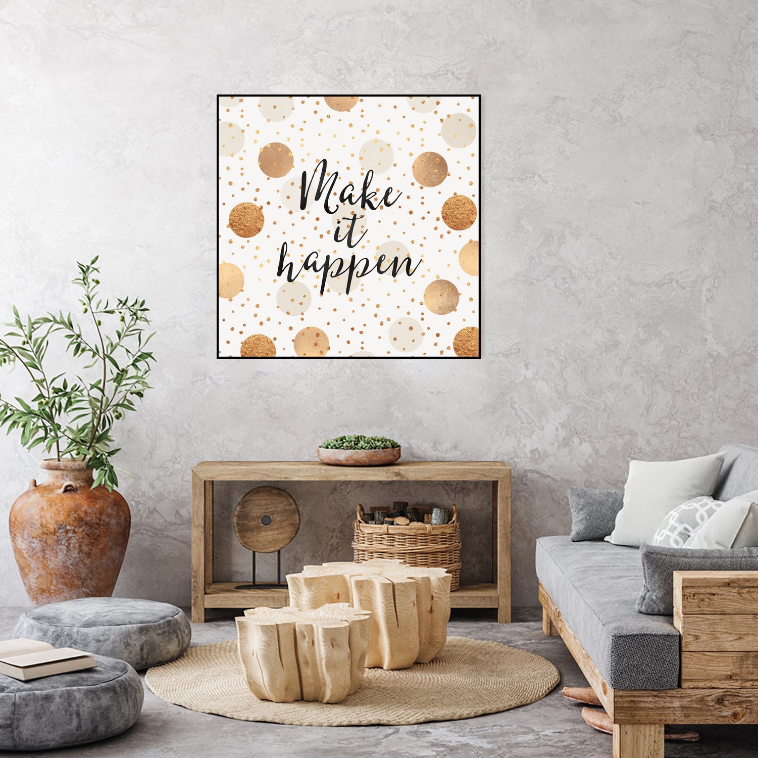 Make it happen - Gold Dots by Elisabeth Fredriksson on GIANT ART - yellow digital painting