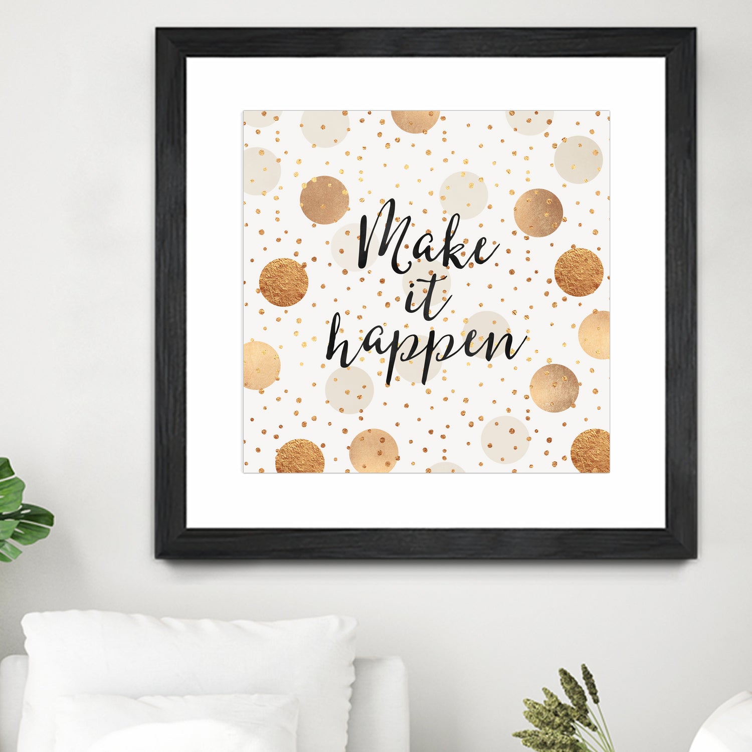 Make it happen - Gold Dots by Elisabeth Fredriksson on GIANT ART - yellow digital painting