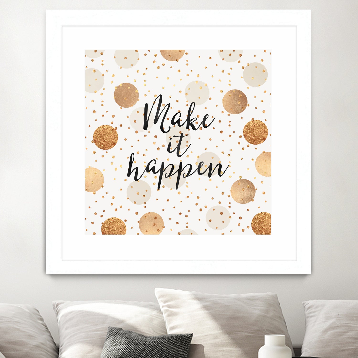 Make it happen - Gold Dots by Elisabeth Fredriksson on GIANT ART - yellow digital painting