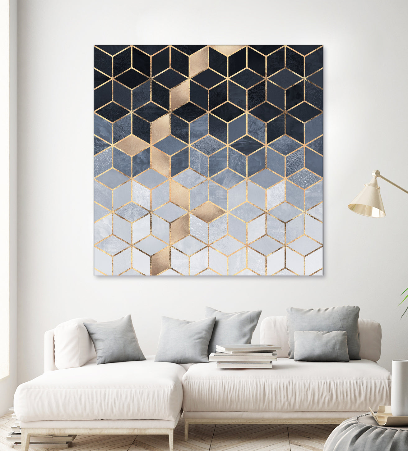 Soft Blue Gradient Cubes by Elisabeth Fredriksson on GIANT ART - blue digital painting