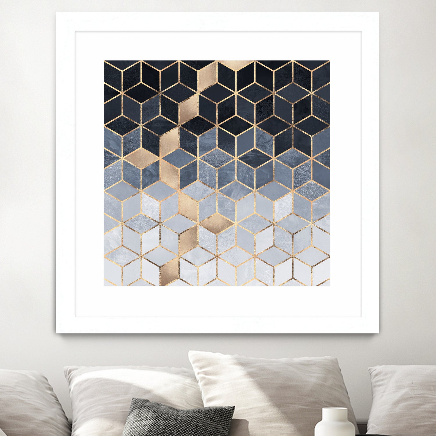 Soft Blue Gradient Cubes by Elisabeth Fredriksson on GIANT ART - blue digital painting