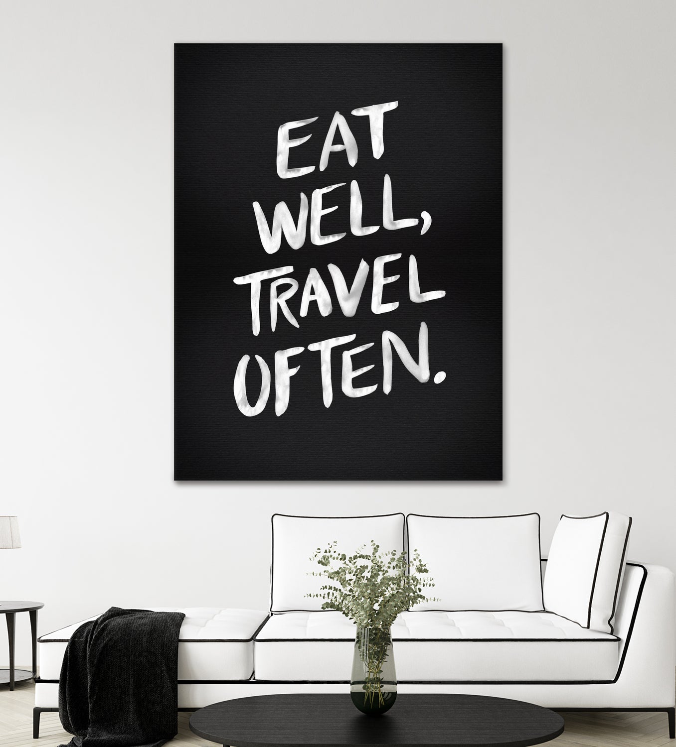 Eat Well, Travel Often (Black) by Cat Coquillette on GIANT ART - black typography