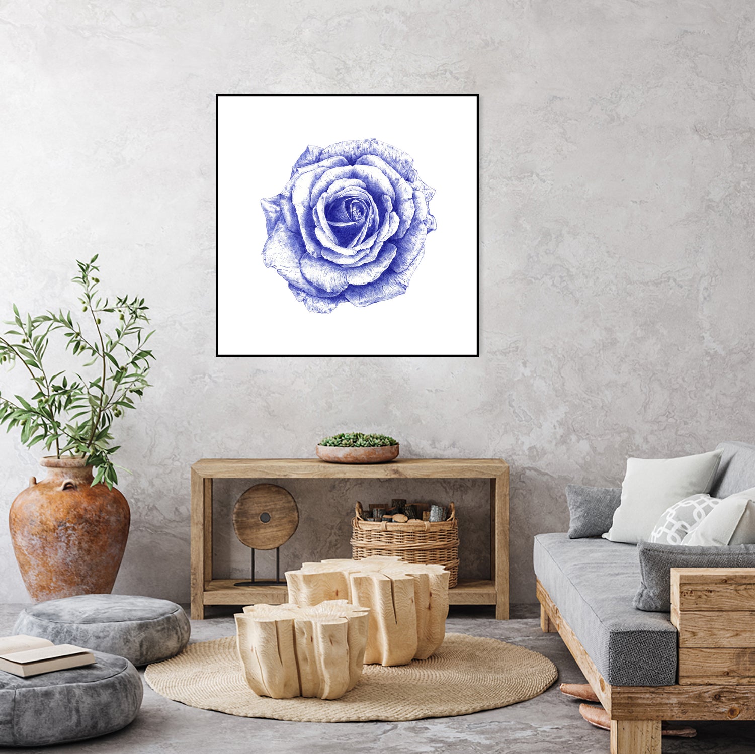 Ballpoint Blue Rose by Ronny Petrus Johannes Kools on GIANT ART - blue mixed media