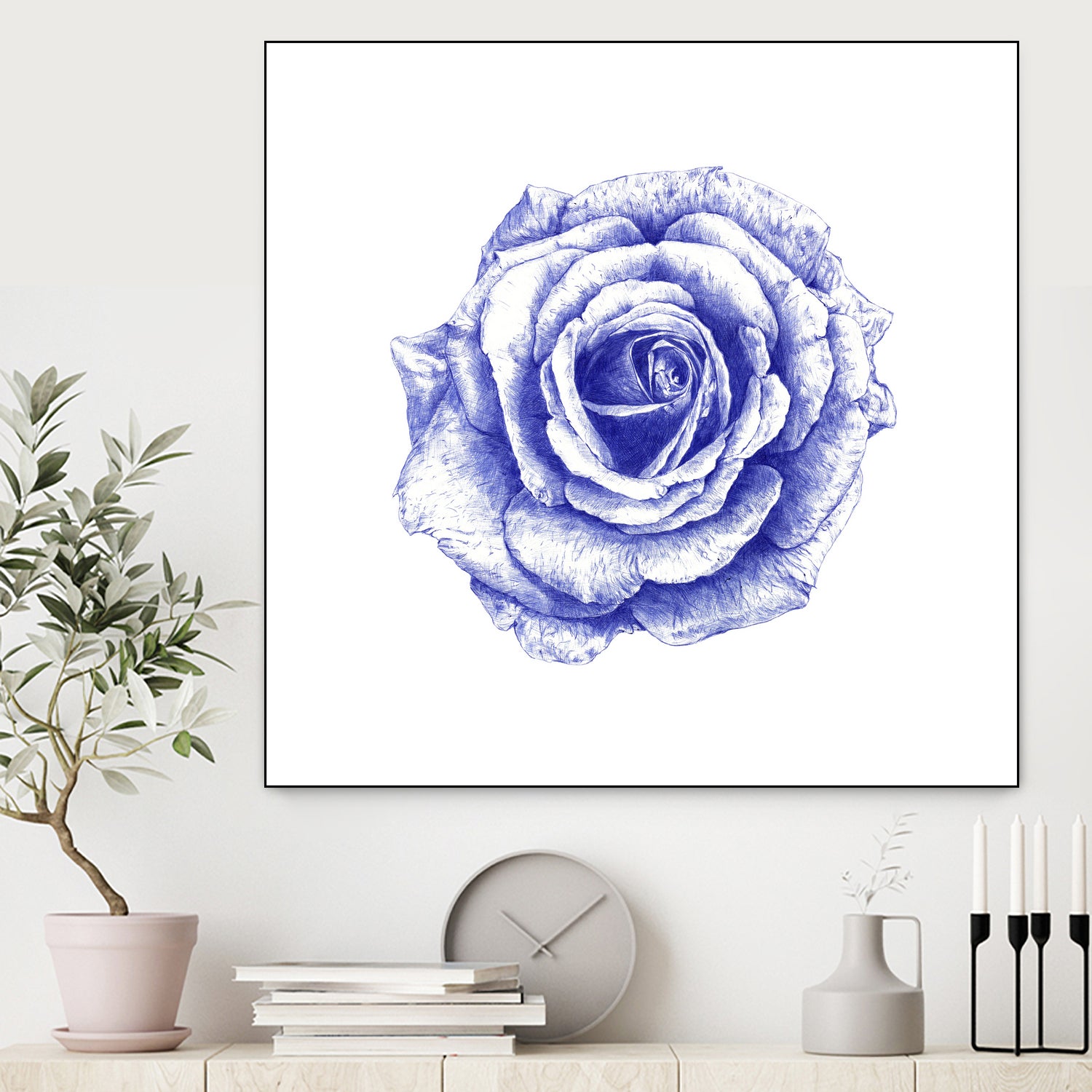 Ballpoint Blue Rose by Ronny Petrus Johannes Kools on GIANT ART - blue mixed media