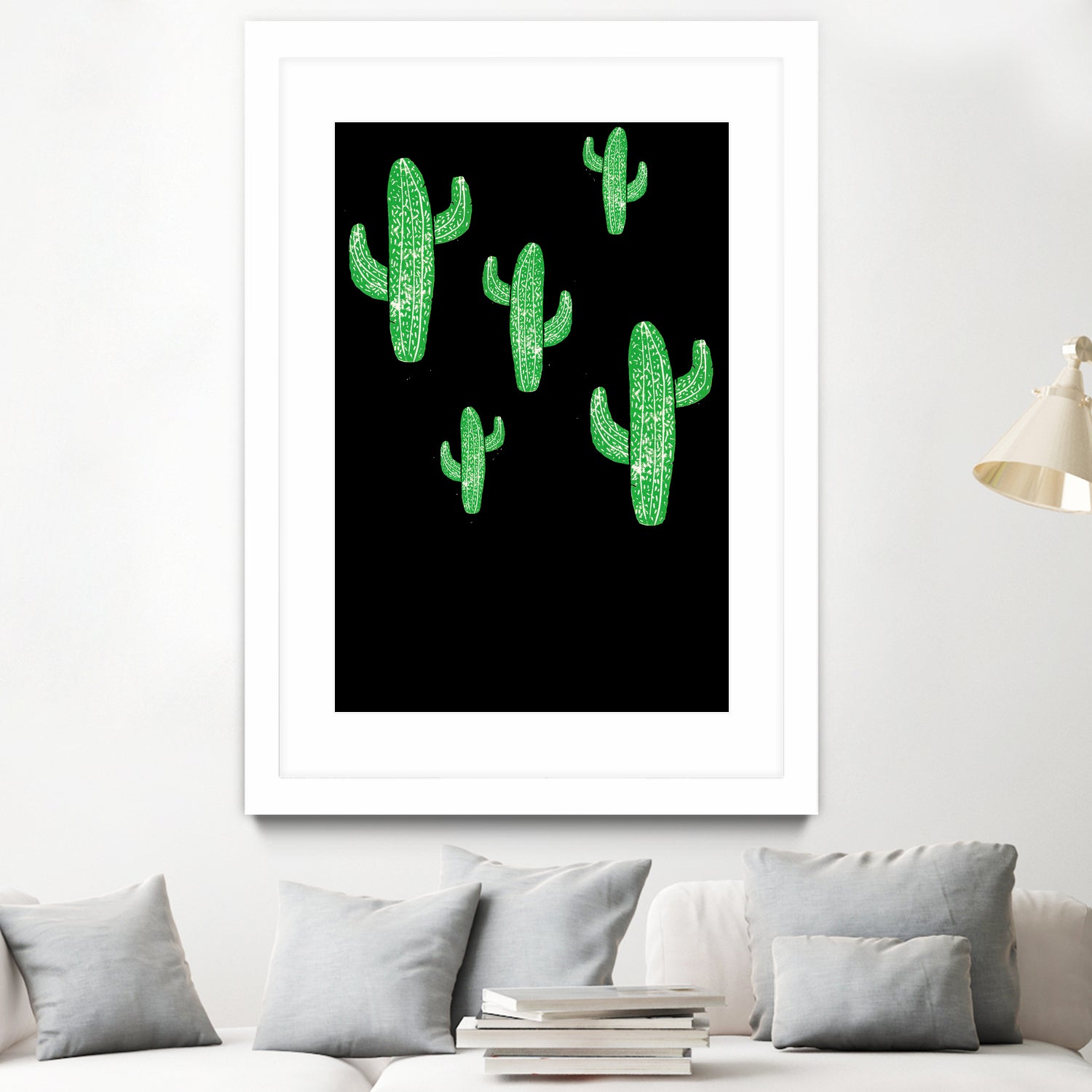 Linocut Cacti Green by Bianca Green on GIANT ART - green mixed media