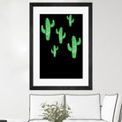 Linocut Cacti Green by Bianca Green on GIANT ART - green mixed media