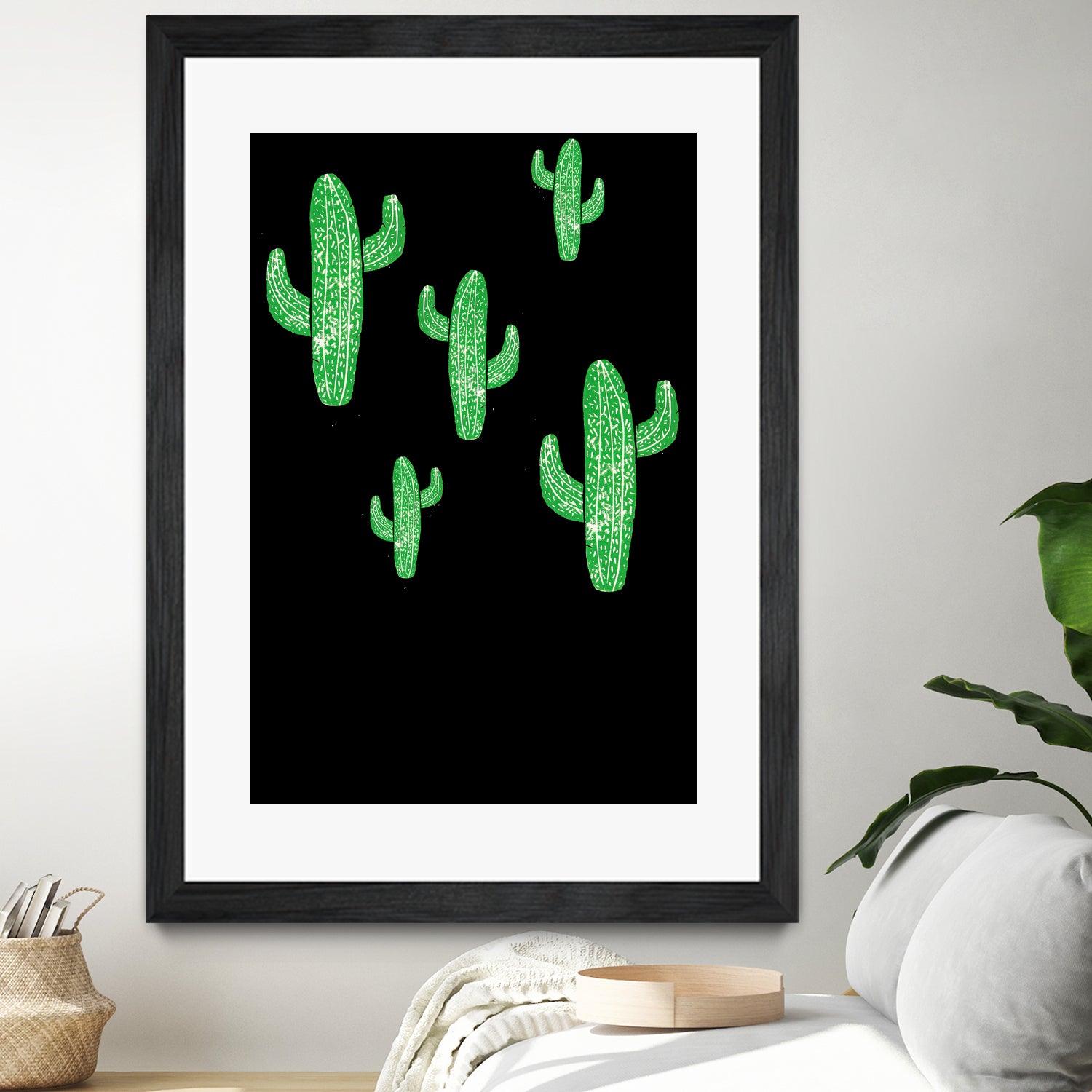 Linocut Cacti Green by Bianca Green on GIANT ART - green mixed media