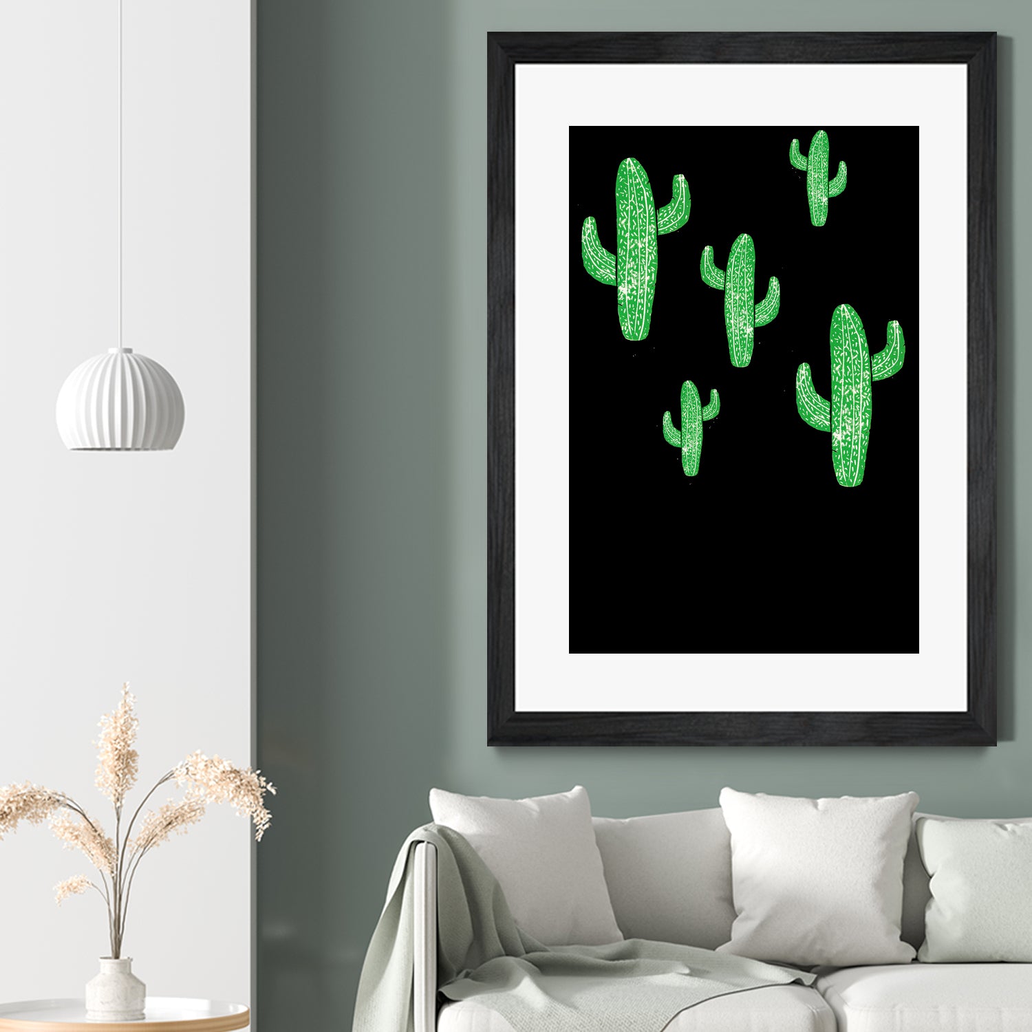 Linocut Cacti Green by Bianca Green on GIANT ART - green mixed media