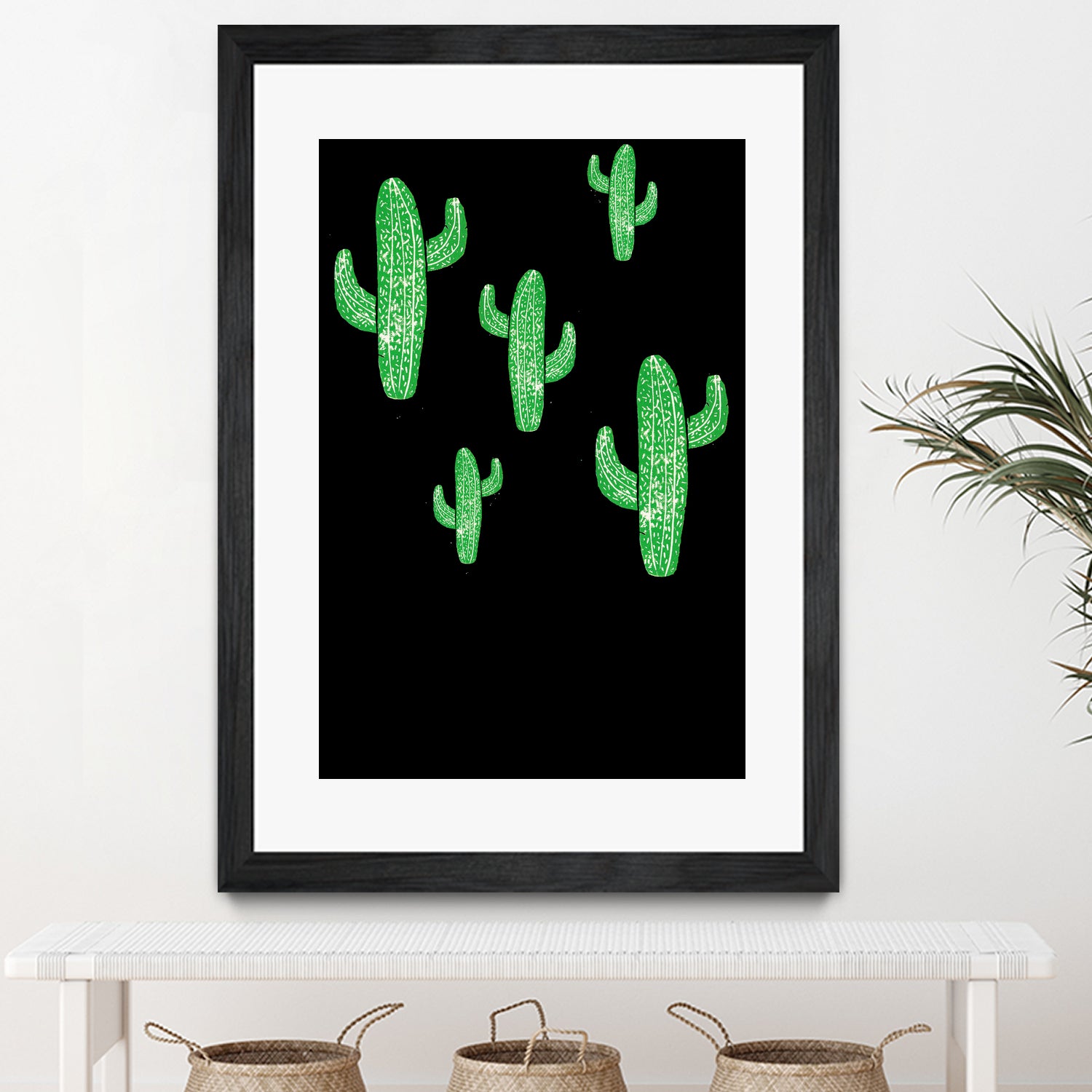 Linocut Cacti Green by Bianca Green on GIANT ART - green mixed media