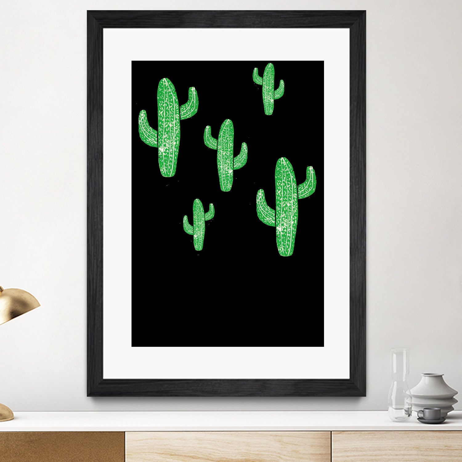 Linocut Cacti Green by Bianca Green on GIANT ART - green mixed media