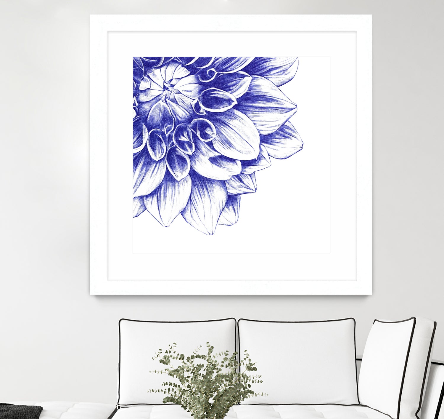 Ballpoint Blue Dahlia by Ronny Petrus Johannes Kools on GIANT ART - blue digital drawing