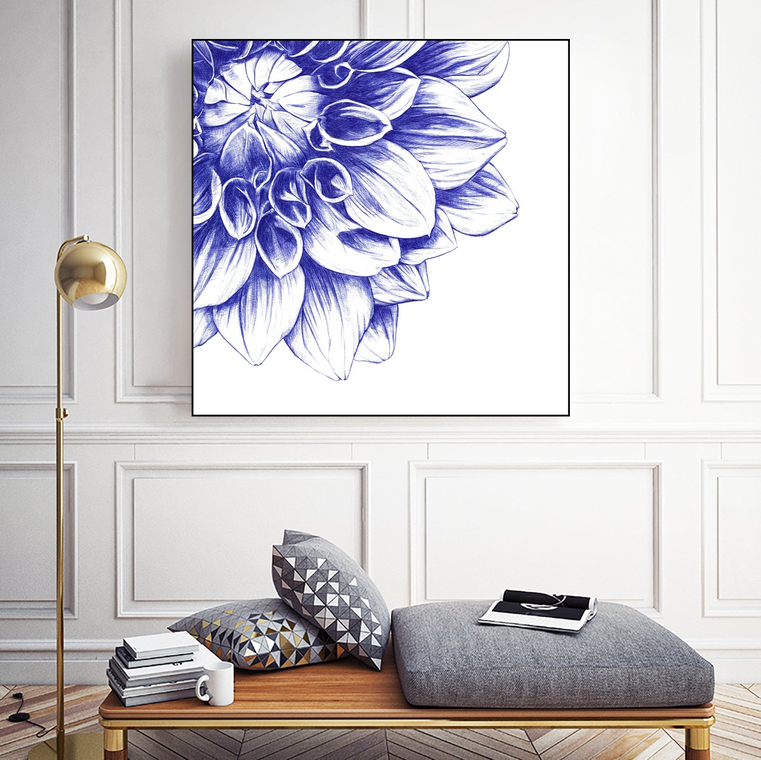 Ballpoint Blue Dahlia by Ronny Petrus Johannes Kools on GIANT ART - blue digital drawing