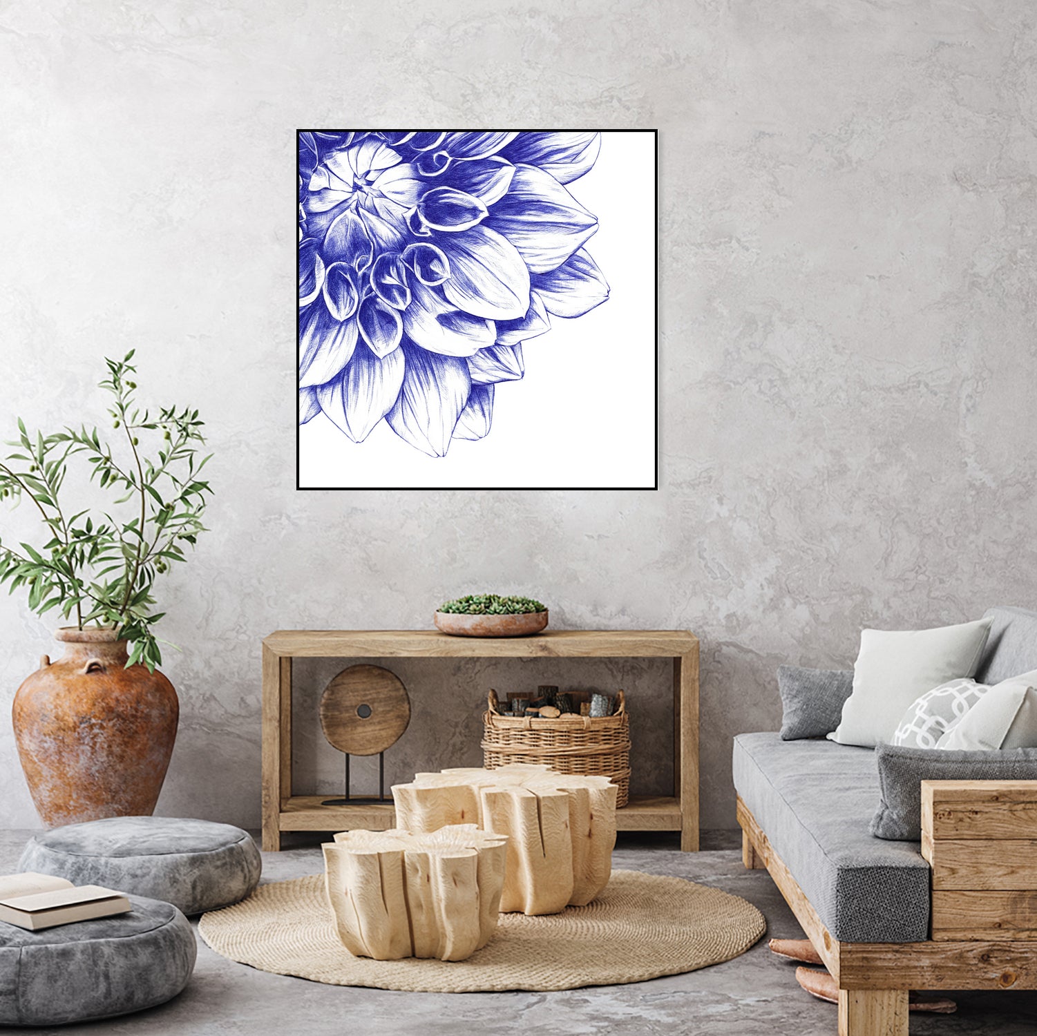 Ballpoint Blue Dahlia by Ronny Petrus Johannes Kools on GIANT ART - blue digital drawing