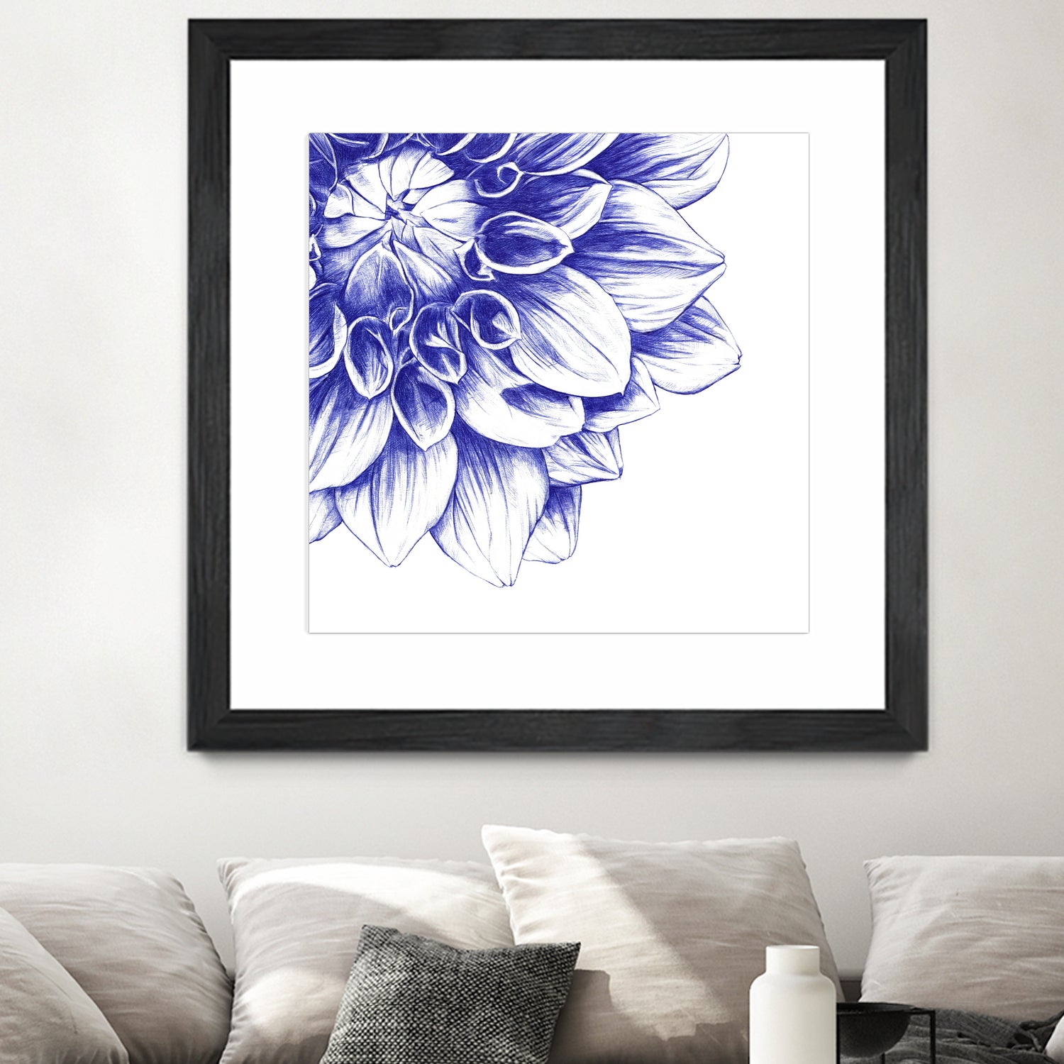 Ballpoint Blue Dahlia by Ronny Petrus Johannes Kools on GIANT ART - blue digital drawing