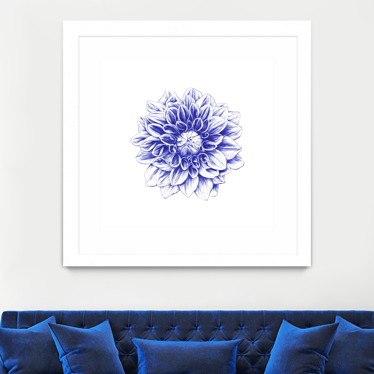 Ballpoint Blue Dahlia by Ronny Petrus Johannes Kools on GIANT ART - blue digital drawing