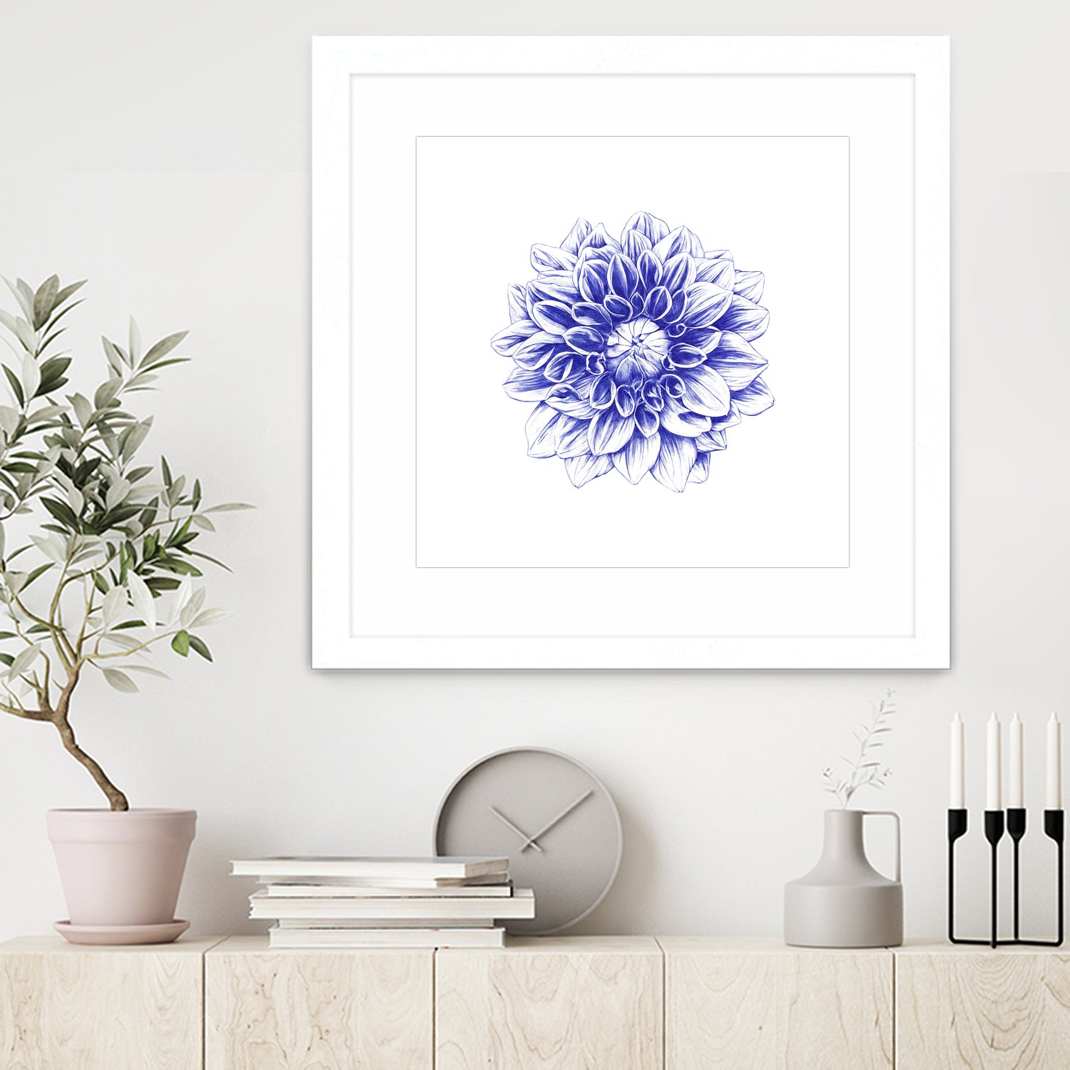 Ballpoint Blue Dahlia by Ronny Petrus Johannes Kools on GIANT ART - blue digital drawing