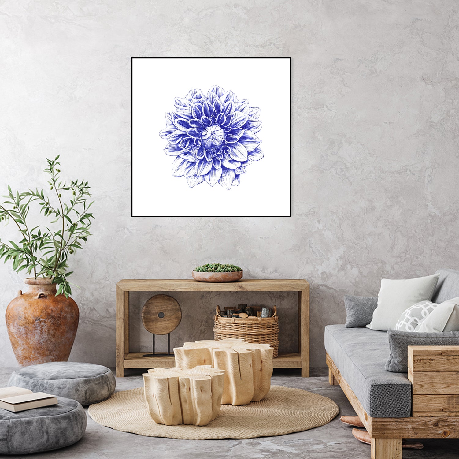 Ballpoint Blue Dahlia by Ronny Petrus Johannes Kools on GIANT ART - blue digital drawing