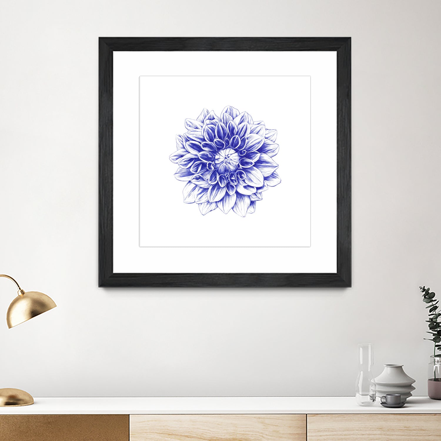 Ballpoint Blue Dahlia by Ronny Petrus Johannes Kools on GIANT ART - blue digital drawing