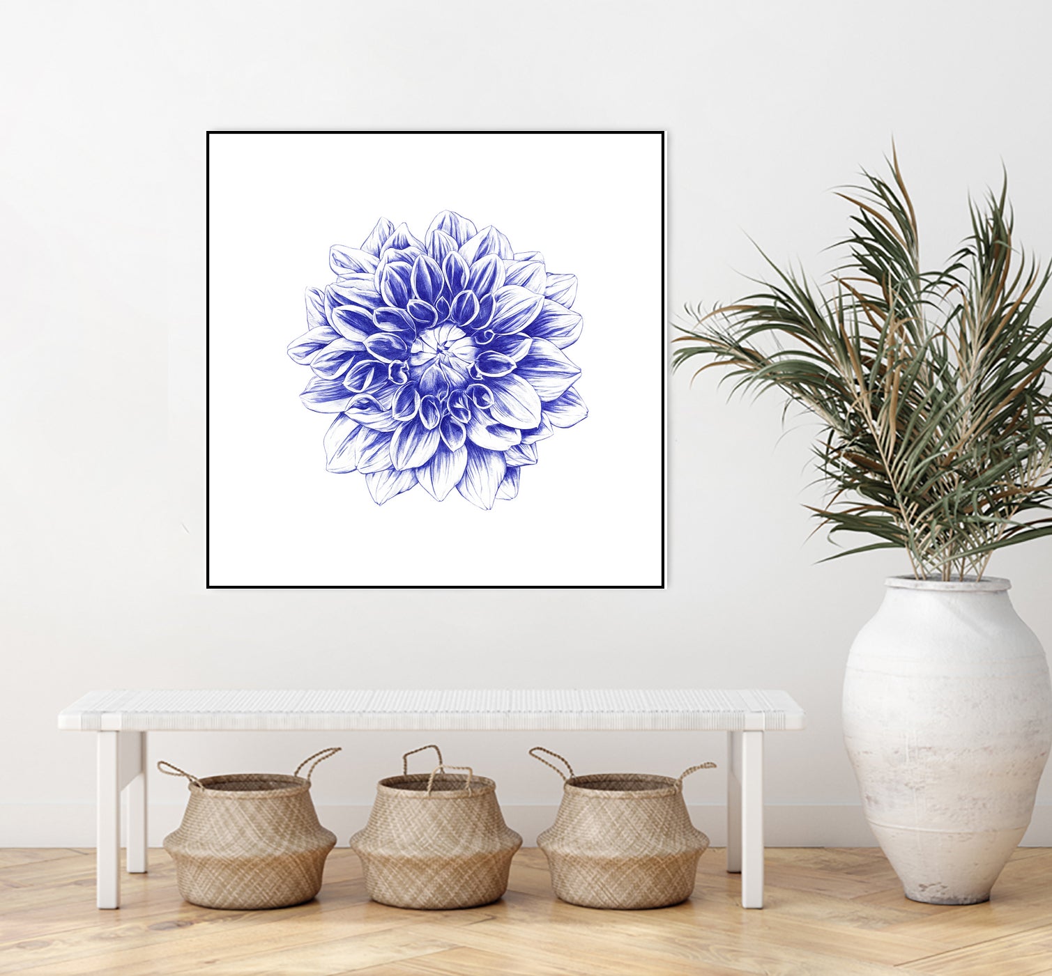 Ballpoint Blue Dahlia by Ronny Petrus Johannes Kools on GIANT ART - blue digital drawing