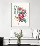 King protea flowers watercolor illustration by Two Lips on GIANT ART - pink digital drawing