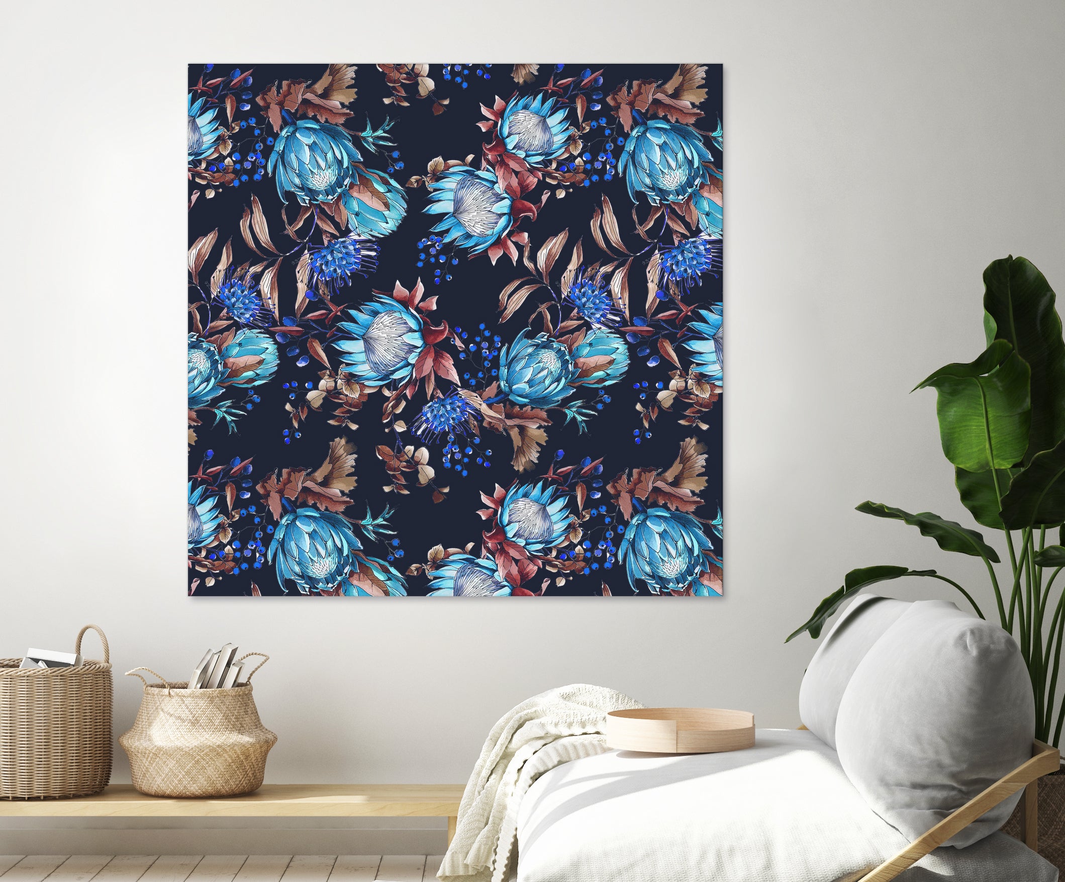 King protea flowers watercolor illustration by Two Lips on GIANT ART - pink digital drawing