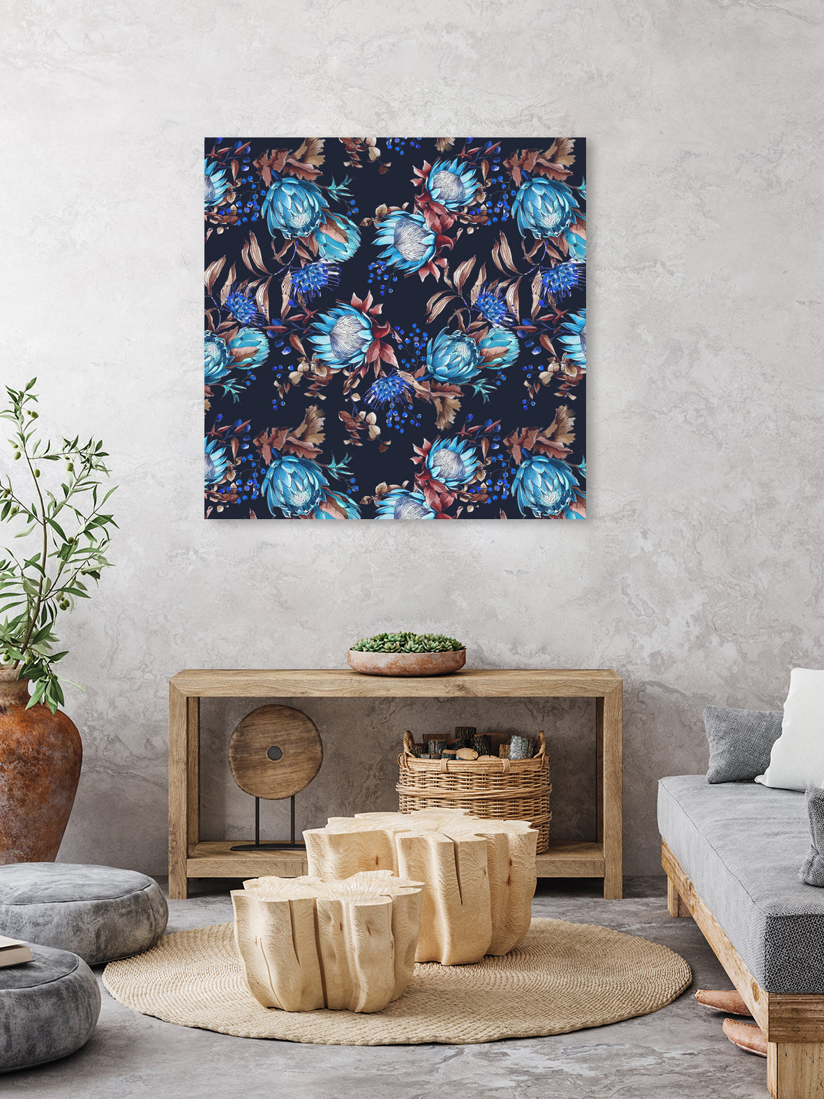 King protea flowers watercolor illustration by Two Lips on GIANT ART - pink digital drawing