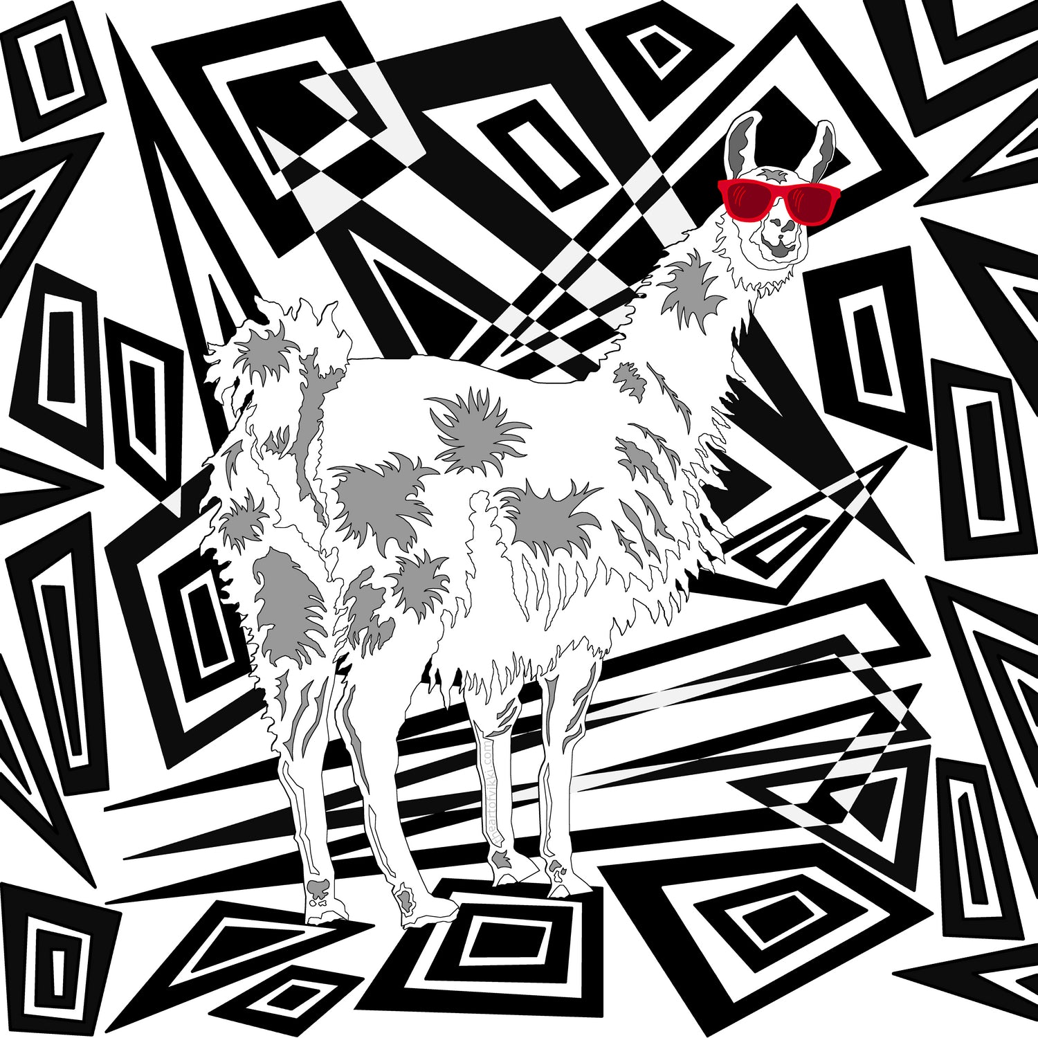 Llama In Red Sunglasses Abstract by TheArtOf Vikki on GIANT ART - black digital drawing